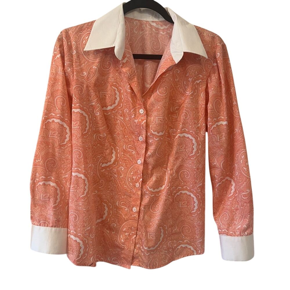 Handmade Paisley Button-Down Blouse - Salmon Orange Pink